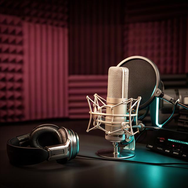Studio di registrazione a Prato con microfono professionale, cuffie e pannelli fonoassorbenti